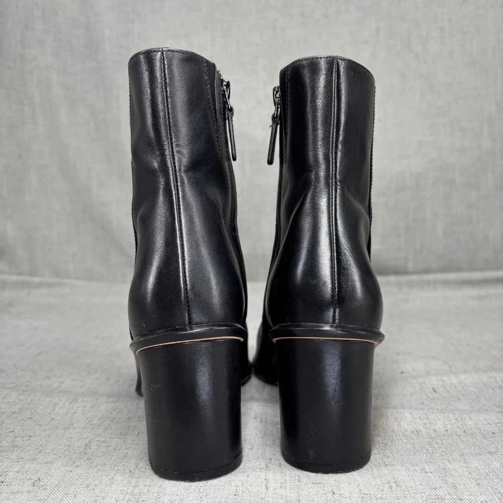 Tory Burch Brooke Stamped Heel Boots Black Leather Ankle Booties Women's‎ 8.5